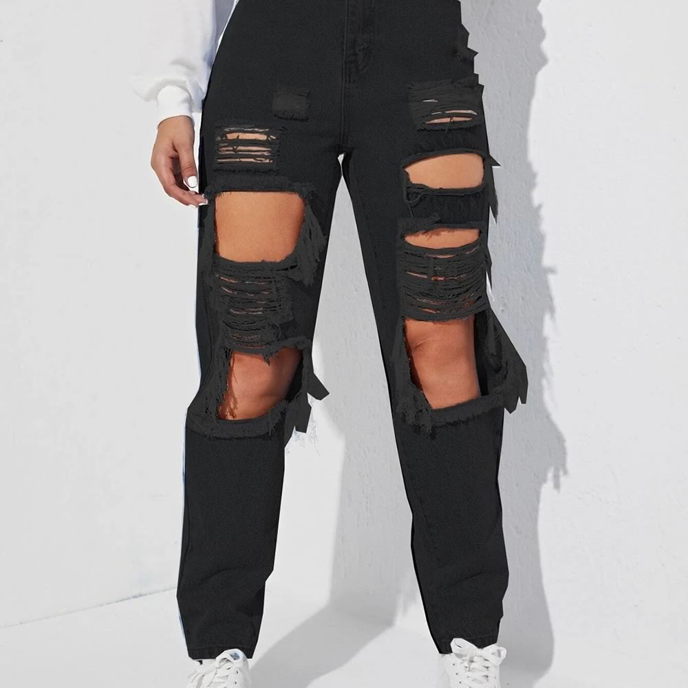 Cut Out Ripped Frayed Carrot Jeans